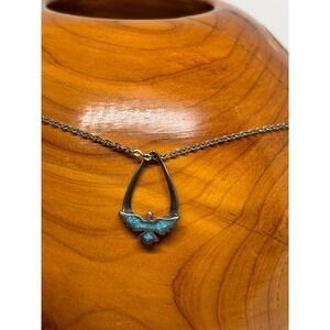 Vintage  Turquoise Inlay Bird Pendant Necklace Southwestern Navajo